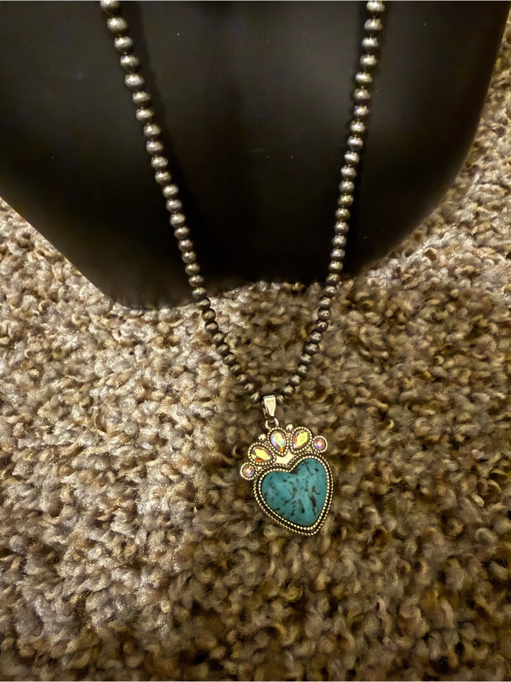 Turquoise Heart Pendant Necklace with Beaded Chain - Women Jewelry 8